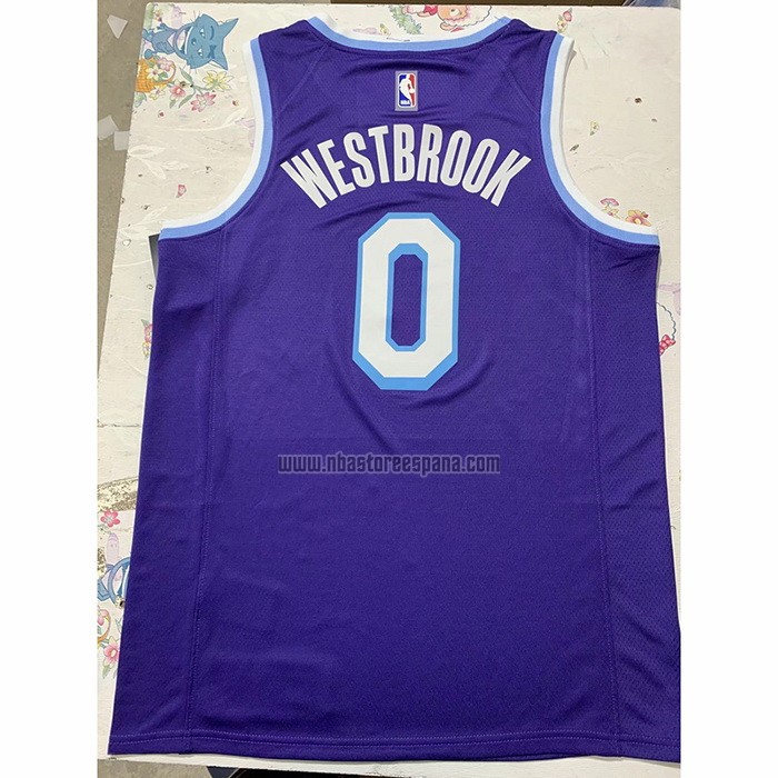 Camiseta Los Angeles Lakers Russell Westbrook NO 0 Ciudad 2021-22 Violeta